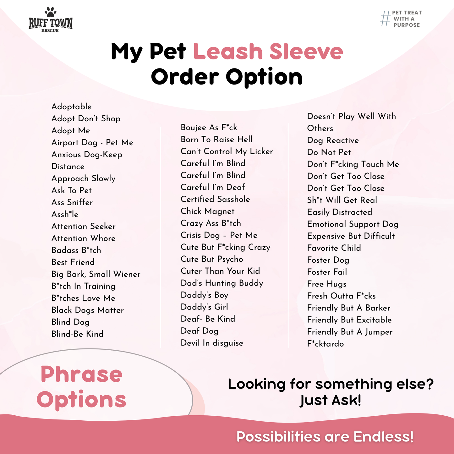 Customizable Pet Leash Cover Sleeve – Personalized Color & Text Options [PINK]